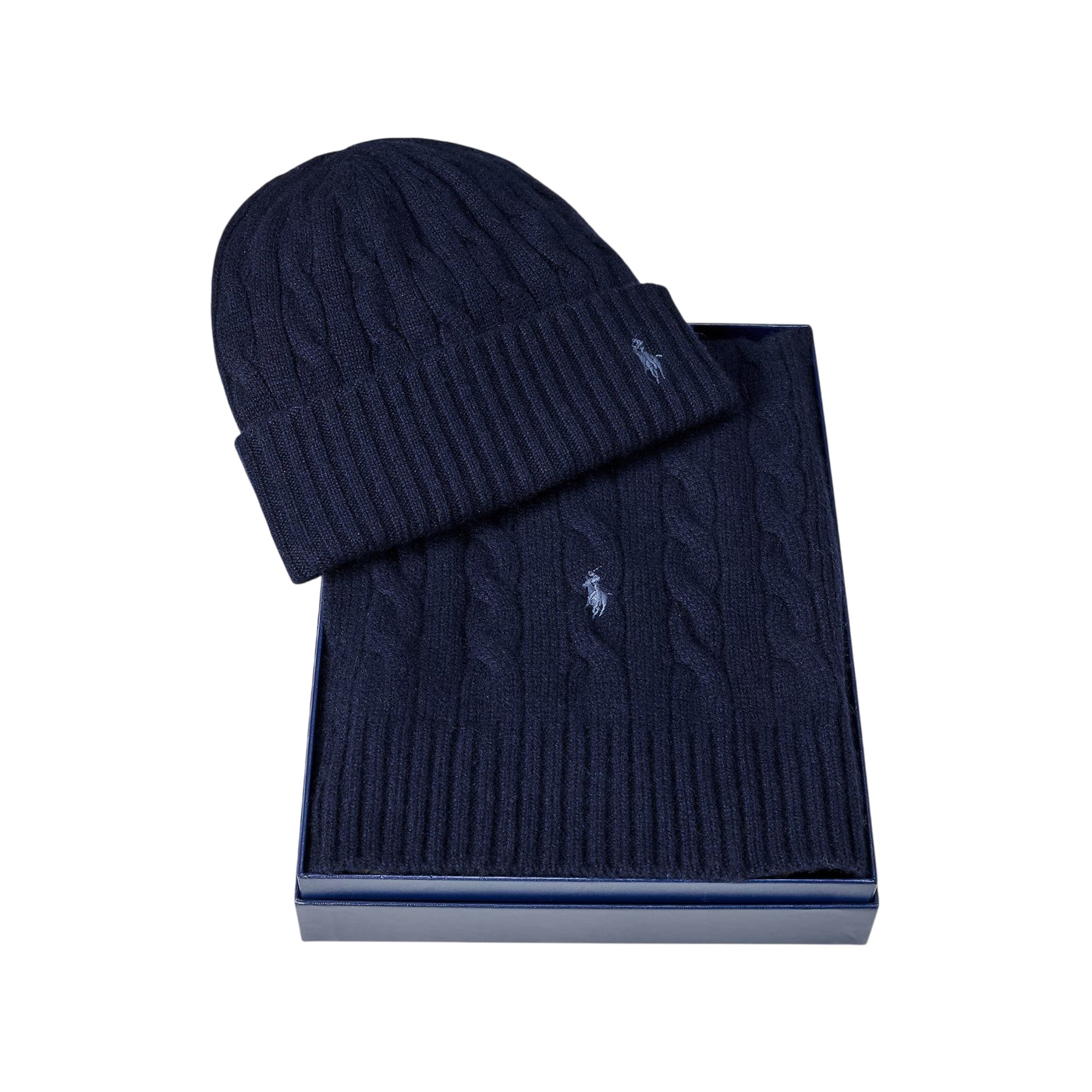 Sciarpa e Berretto Uomo in cashmere a trecce Navy