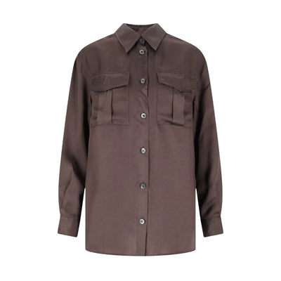 Camicia da Donna con tasche marrone frontale