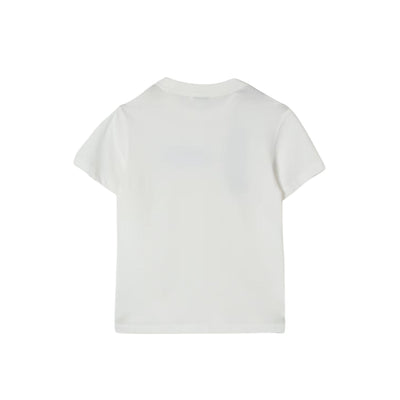 T-shirt bianca da bambino con logo frontale retro