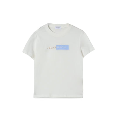 T-shirt bianca da bambino con logo frontale