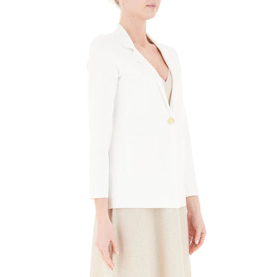 Blazer monopetto bianco da donna con spalle imbottite modella laterale