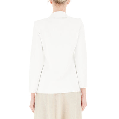 Blazer monopetto bianco da donna con spalle imbottite modella retro