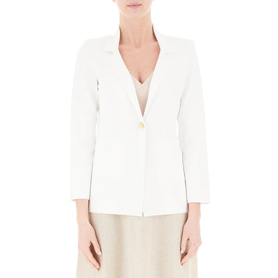 Blazer monopetto bianco da donna con spalle imbottite modella frontale