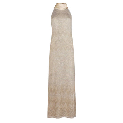 Abito lungo da donna in maglia jacquard