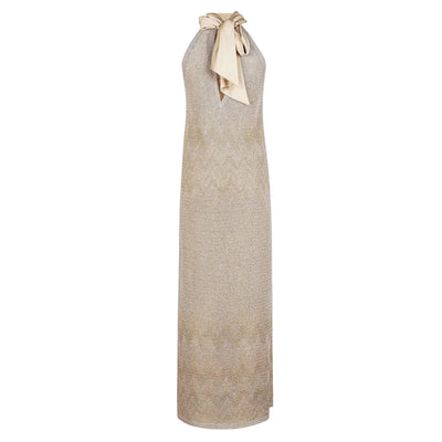 Abito lungo da donna in maglia jacquard retro