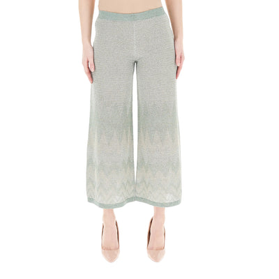 Pantaloni Donna a palazzo in lurex verde modella frontale