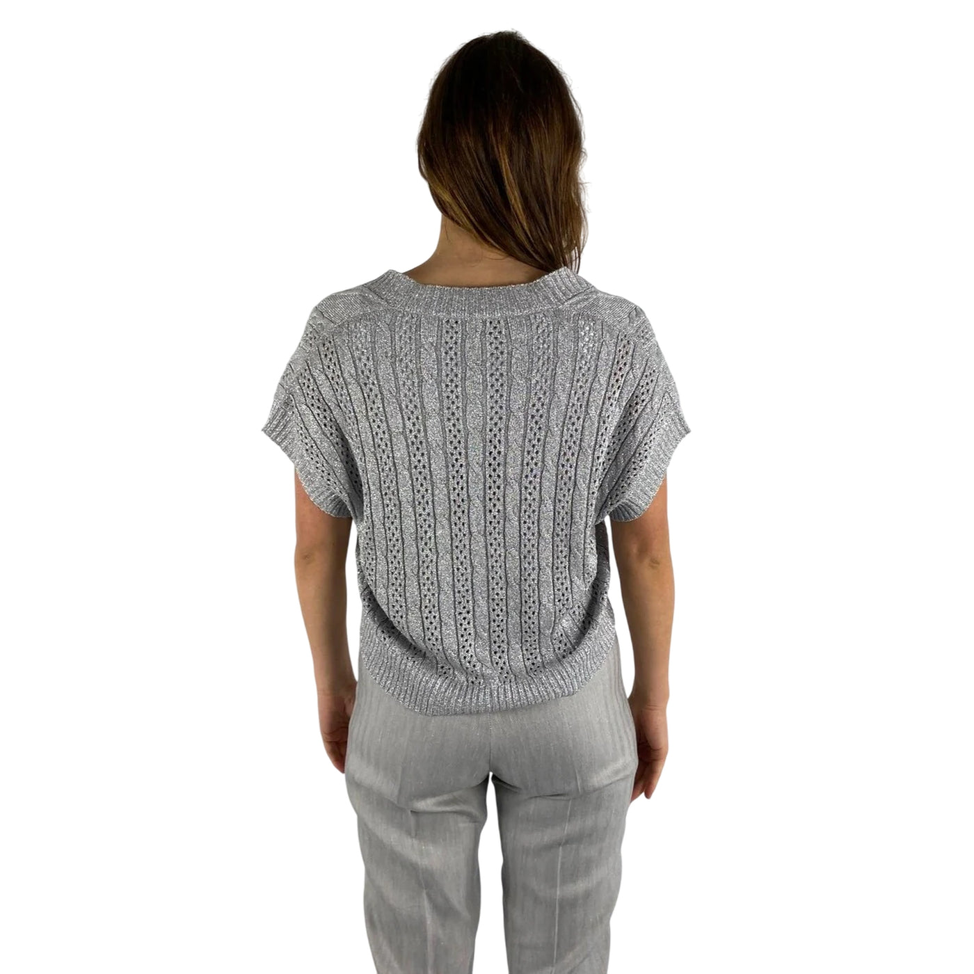 Cardigan da Donna smanicato motivo intrecciato modella retro