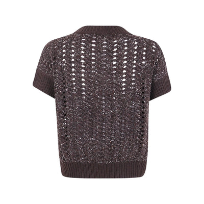 Maglia Donna corta, traforata, con inserti in lurex