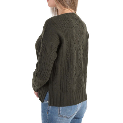 Maglia Donna a trecce, in lana verde, con bordi a coste 