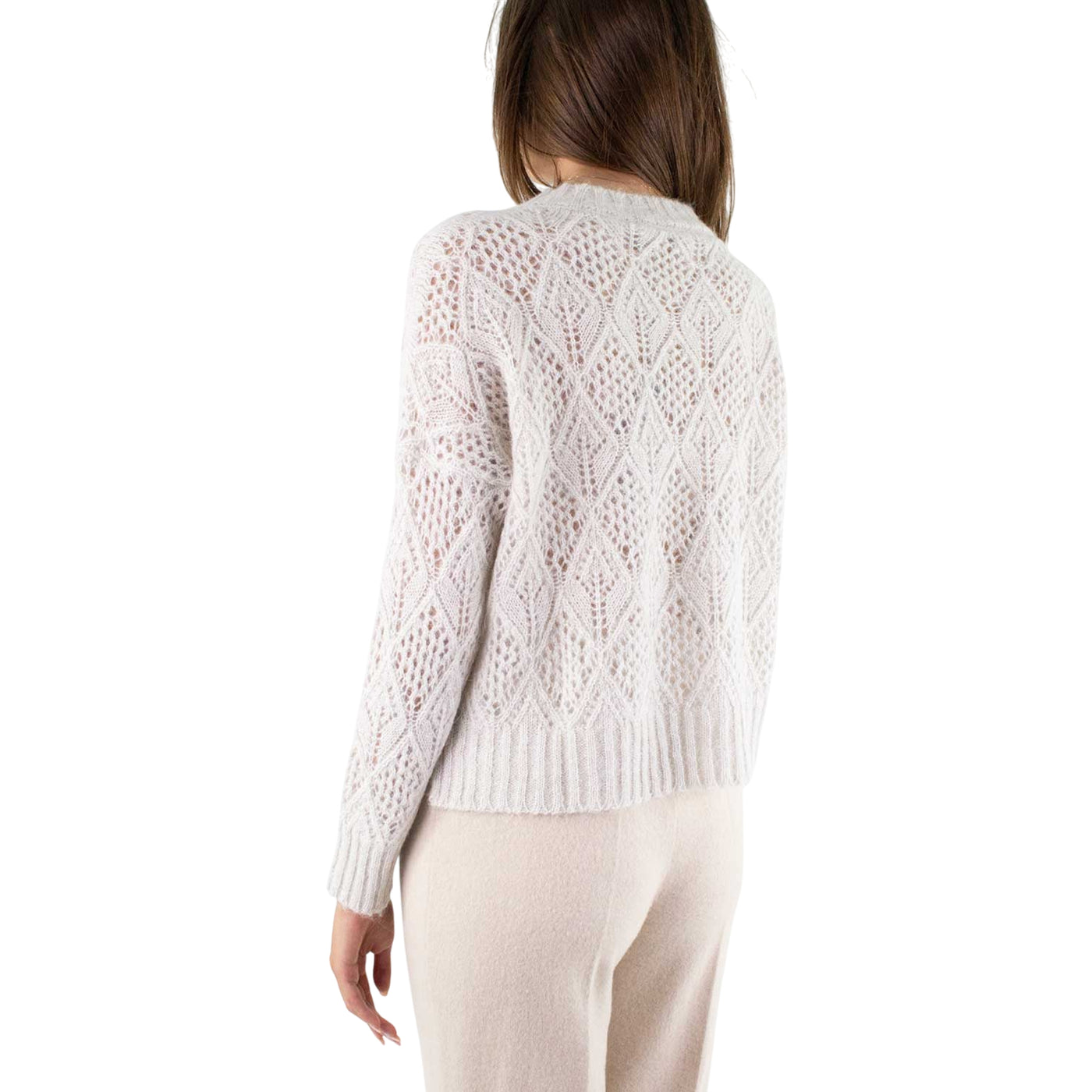 Maglia Donna a girocollo, traforata, con bordi lavorati a costine