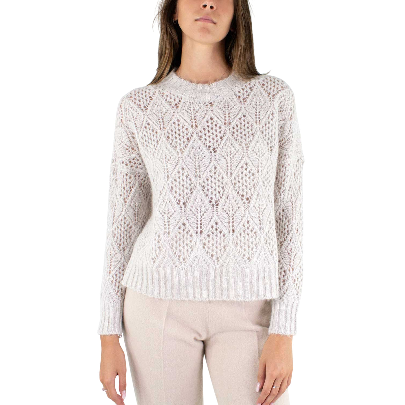 Maglia Donna a girocollo, traforata, con bordi lavorati a costine