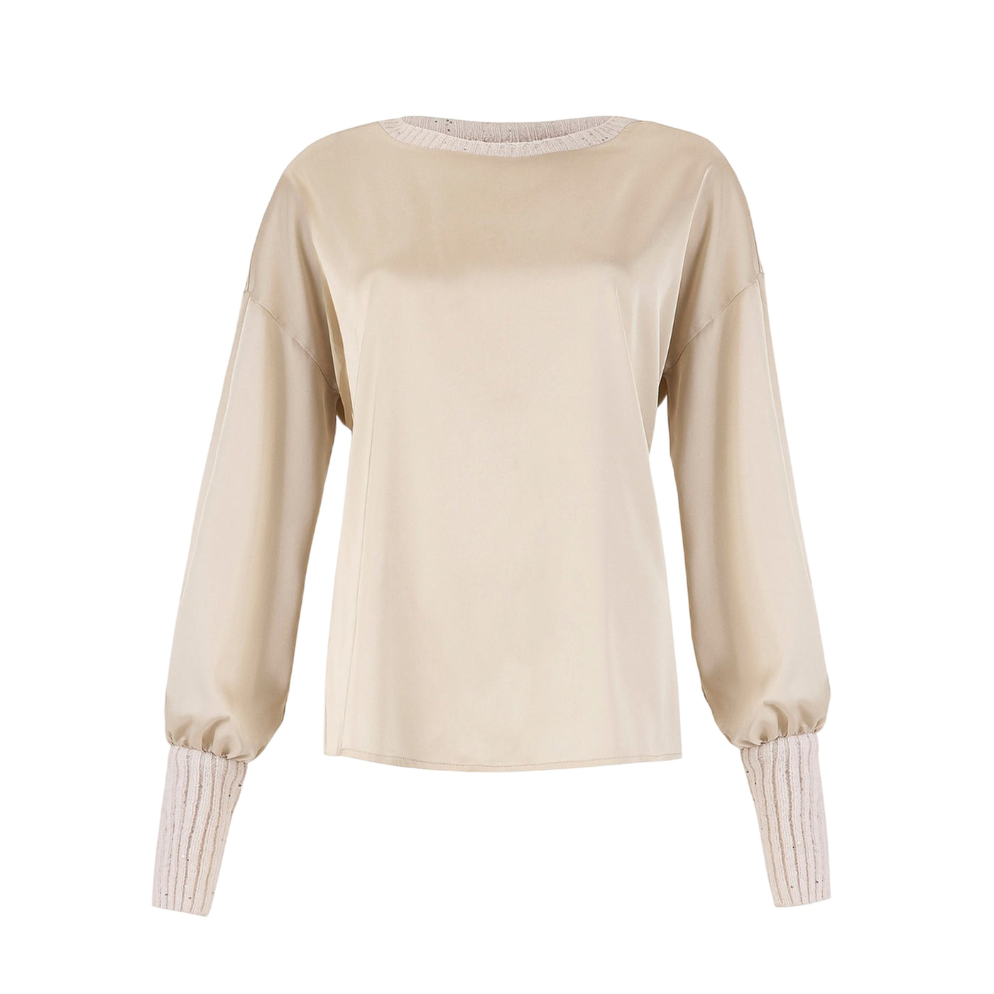 Maglia Donna a girocollo, con spalle scese e bordi a costine