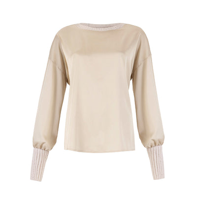 Maglia Donna a girocollo, con spalle scese e bordi a costine