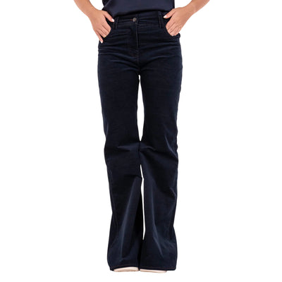 Pantalone Donna in velluto a costine, modello flare con tasche posteriori applicate