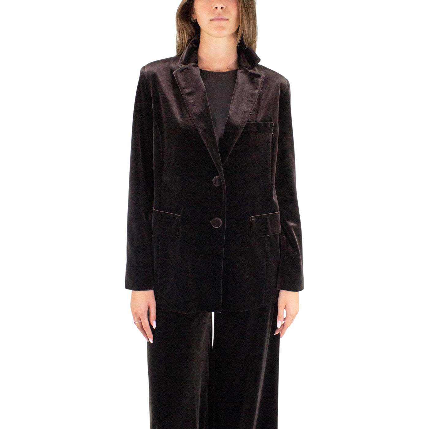 Blazer Donna in velluto taglio morbido marrone