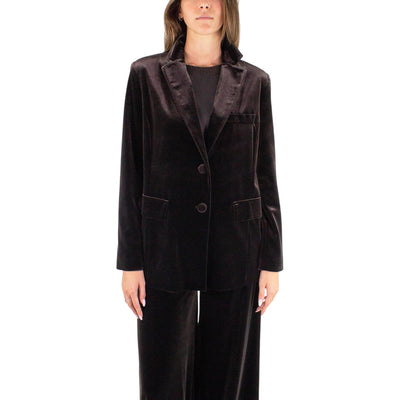 Blazer Donna in velluto taglio morbido marrone