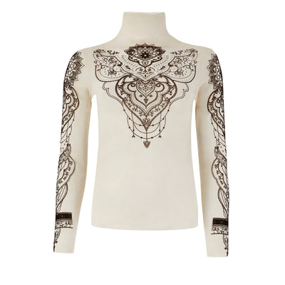 Top Donna con stampe tattoo e collo alto
