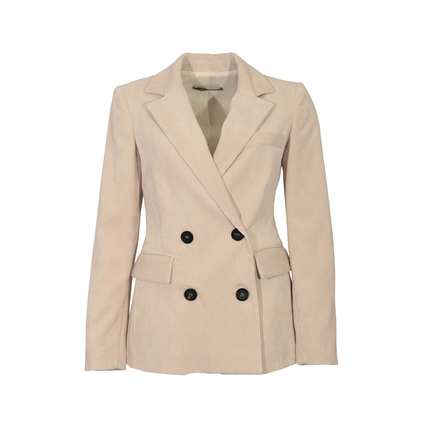 Giacca Donna doppiopetto con bottoni, in velluto Beige tinta unita