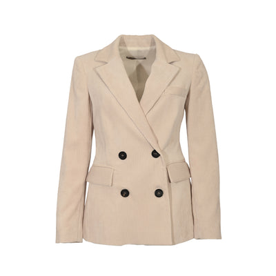 Giacca Donna doppiopetto con bottoni, in velluto Beige tinta unita