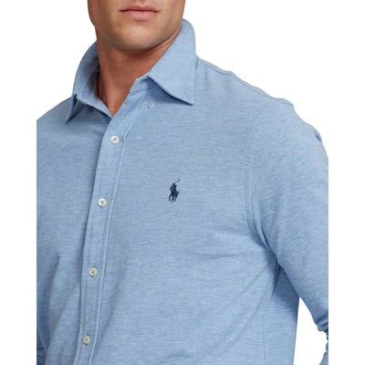 Camicia Uomo ultraleggera in piqué Azzurro dettaglio logo