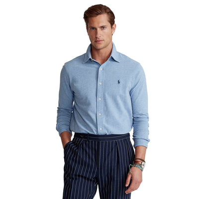 Camicia Uomo ultraleggera in piqué Azzurro modello frontale