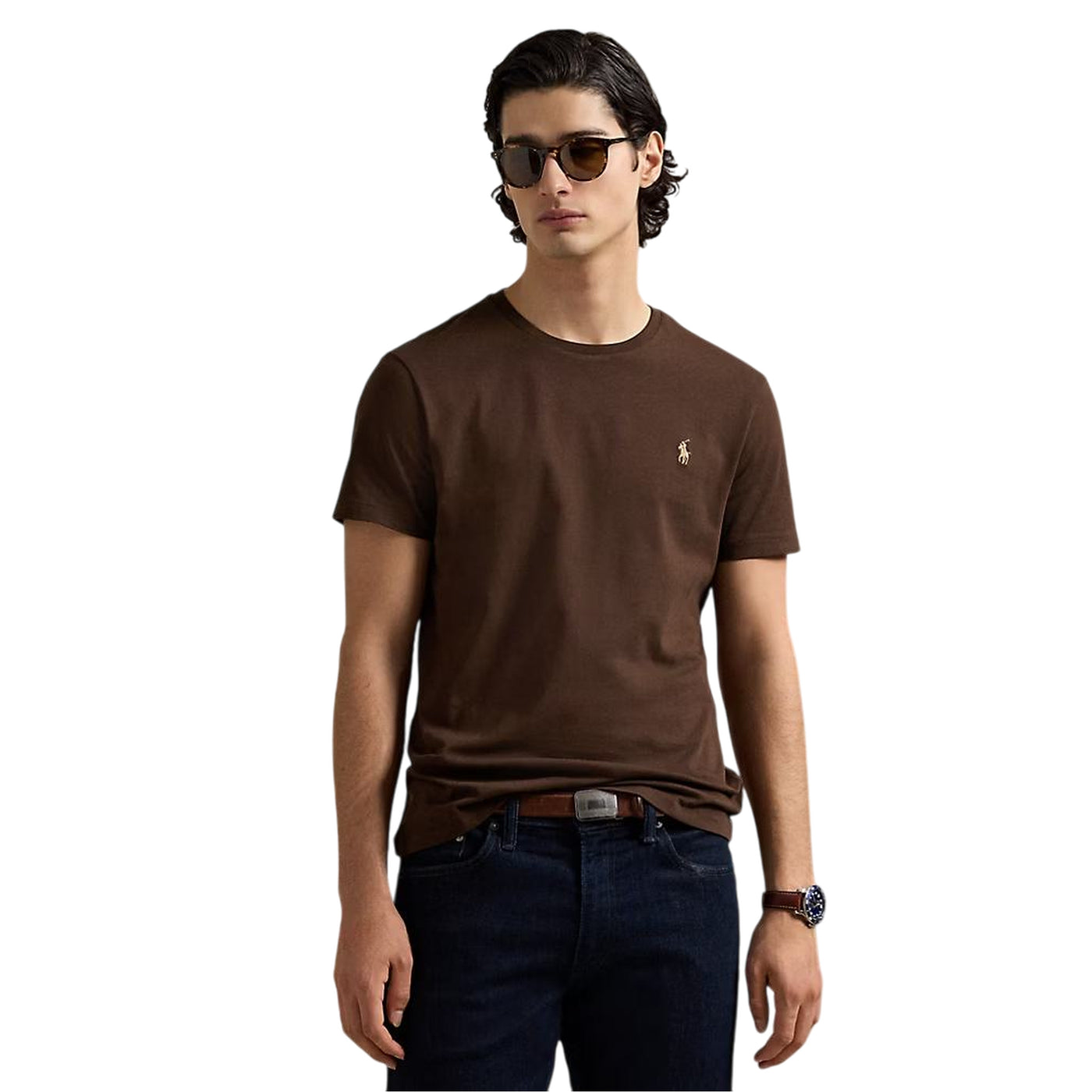 T-shirt Uomo in jersey Custom Slim-Fit Marrone modello frontale