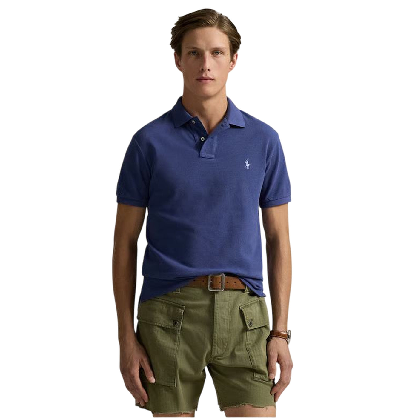 Polo Uomo in piqué Custom Slim-Fit Blu modello frontale