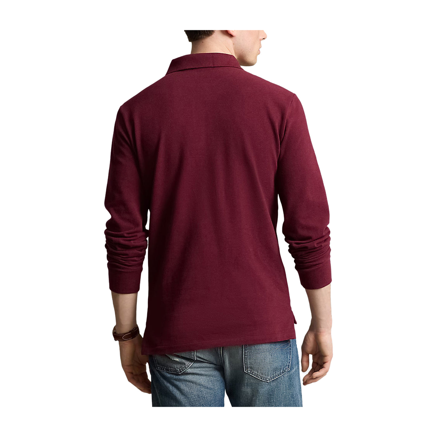 Polo Uomo Bordeaux, in piqué di cotone, con maniche lunghe