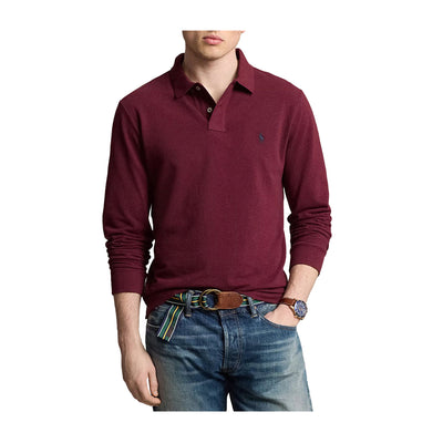 Polo Uomo Bordeaux, in piqué di cotone, con maniche lunghe