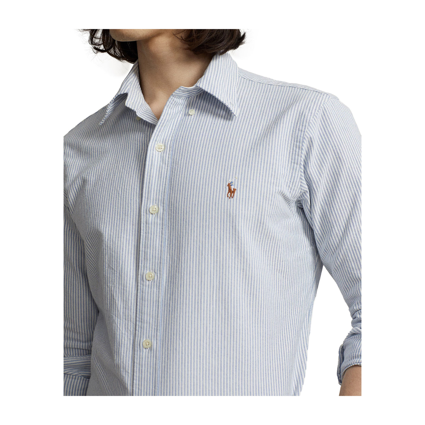 Camicia Uomo rigata, in puro cotone, con pony a contrasto