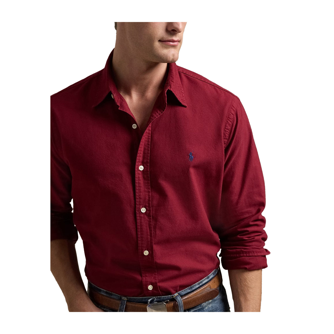 Dettaglio ravvicinato Camicia Oxford in tinta unita slim fit