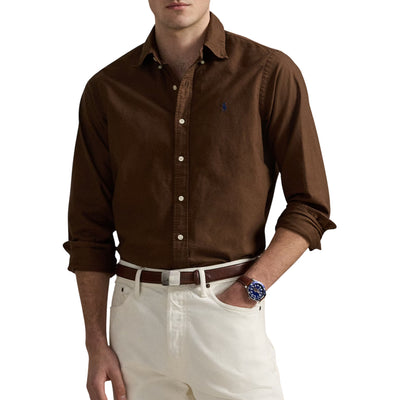Camicia Uomo Oxford aderente, con ricamo pony Blu