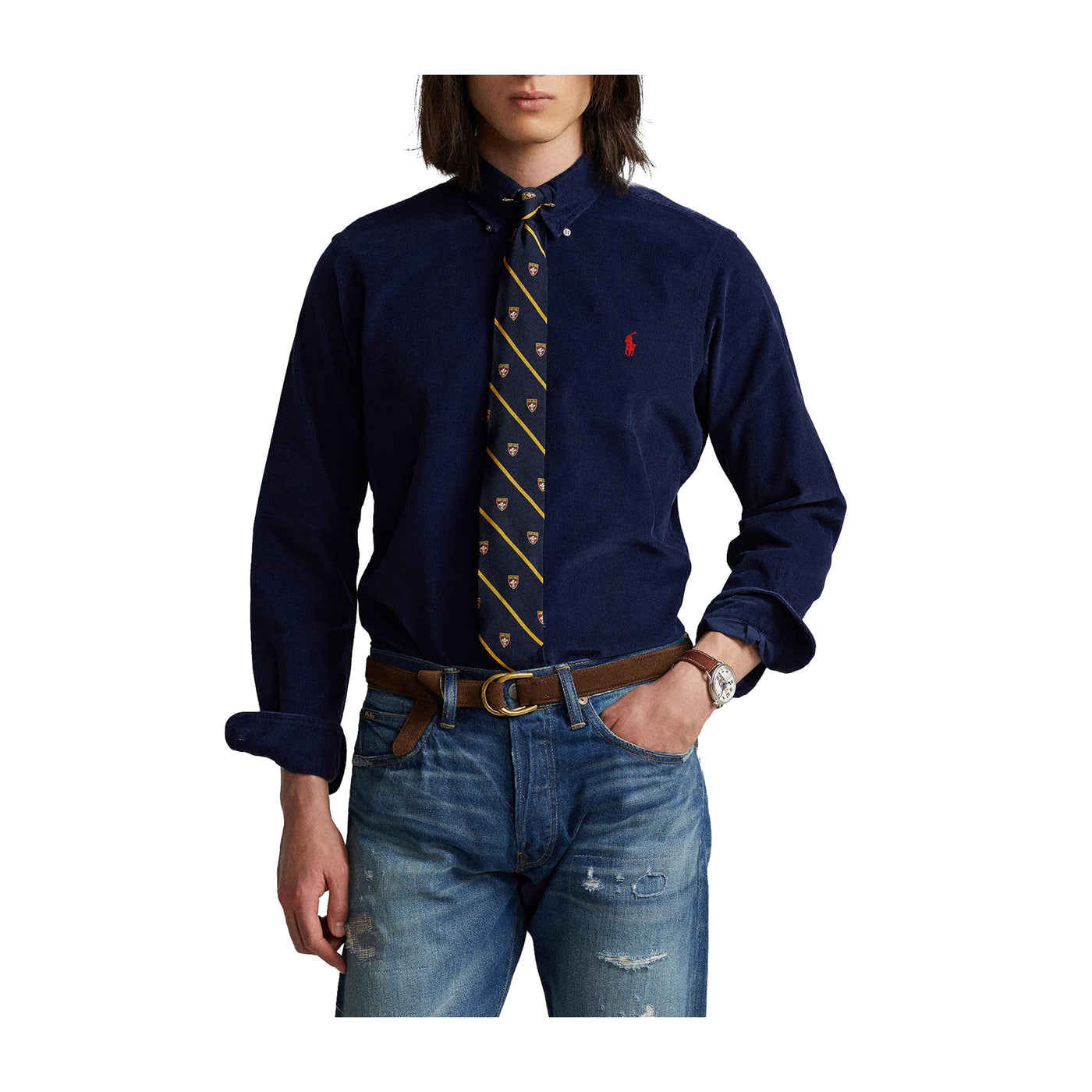 Camicia Uomo in velluto con colletto button-down