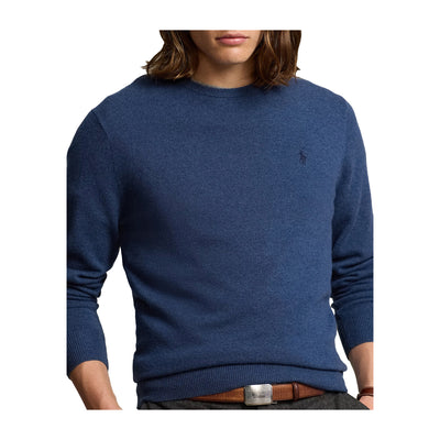 Maglia Uomo Navy, realizzata in lana, con bordi lavorati a costine