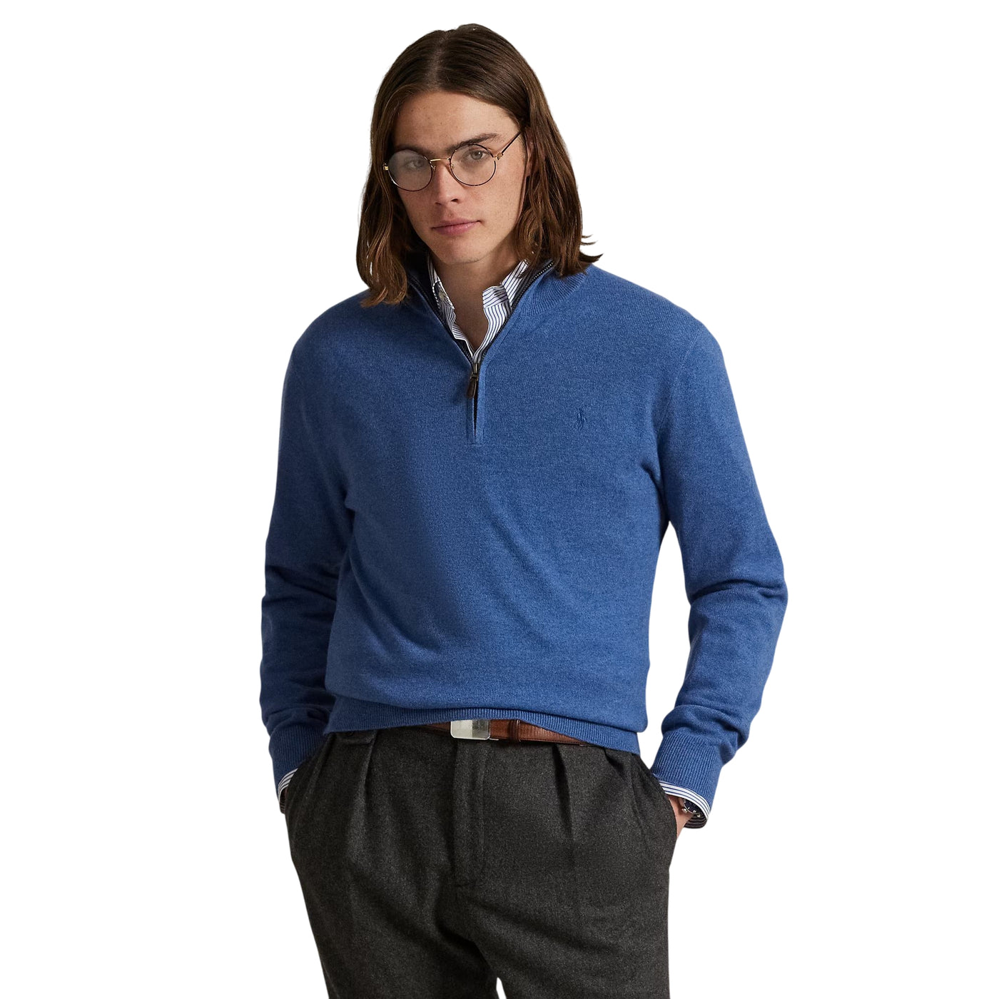 Maglia Uomo in lana con cerniera Blu modello frontale