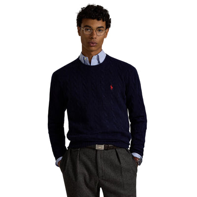 Maglia Uomo in lana e cashmere a trecce Navy modello frontale
