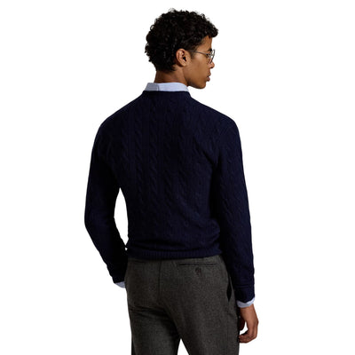 Maglia Uomo in lana e cashmere a trecce Navy modello retro