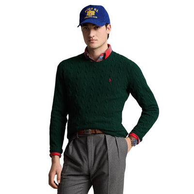 Maglia Uomo in lana e cashmere a trecce Verde scuro modello frontale