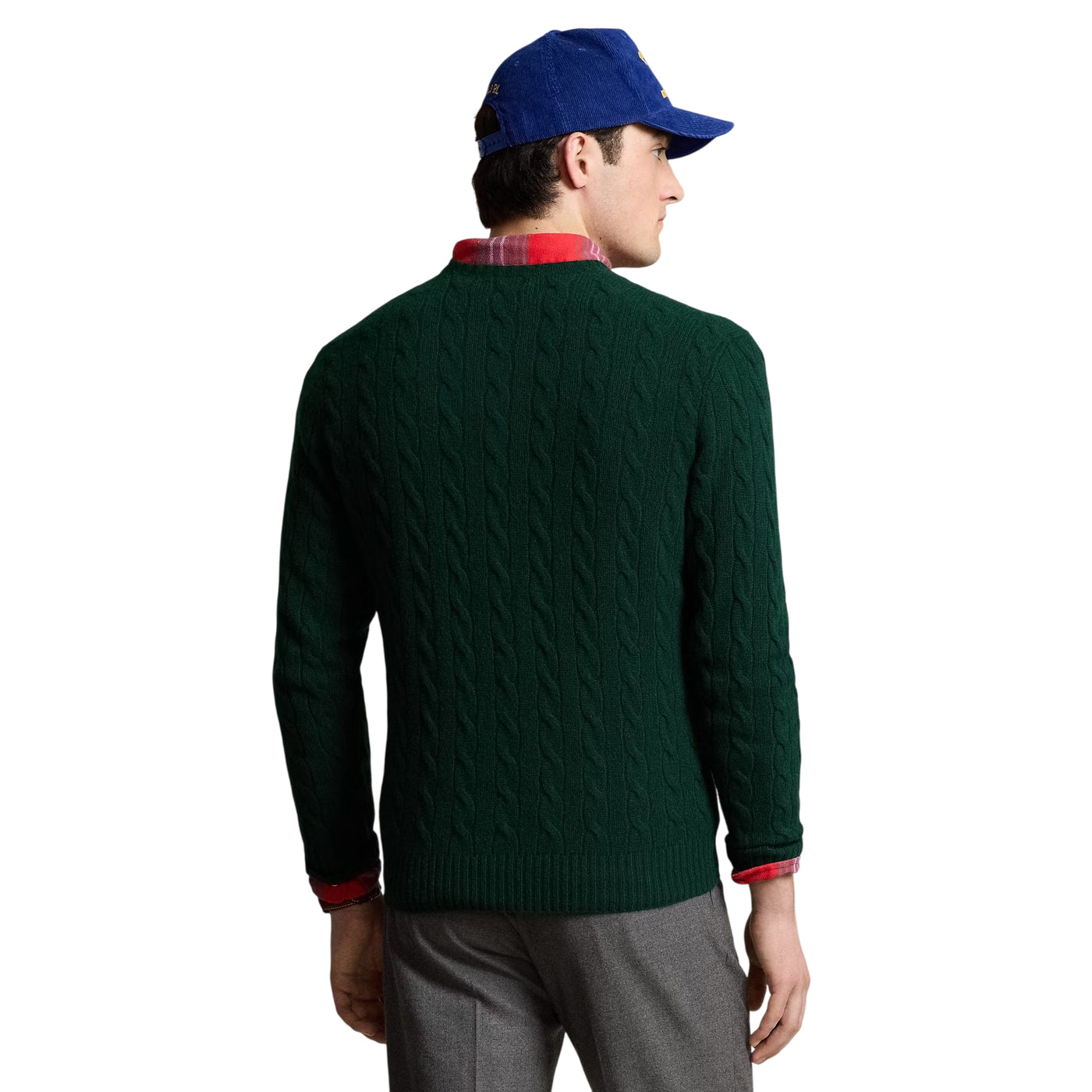 Maglia Uomo in lana e cashmere a trecce Verde scuro modello retro