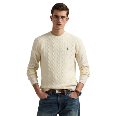 Maglia Uomo in lana e cashmere a trecce Crema modello frontale