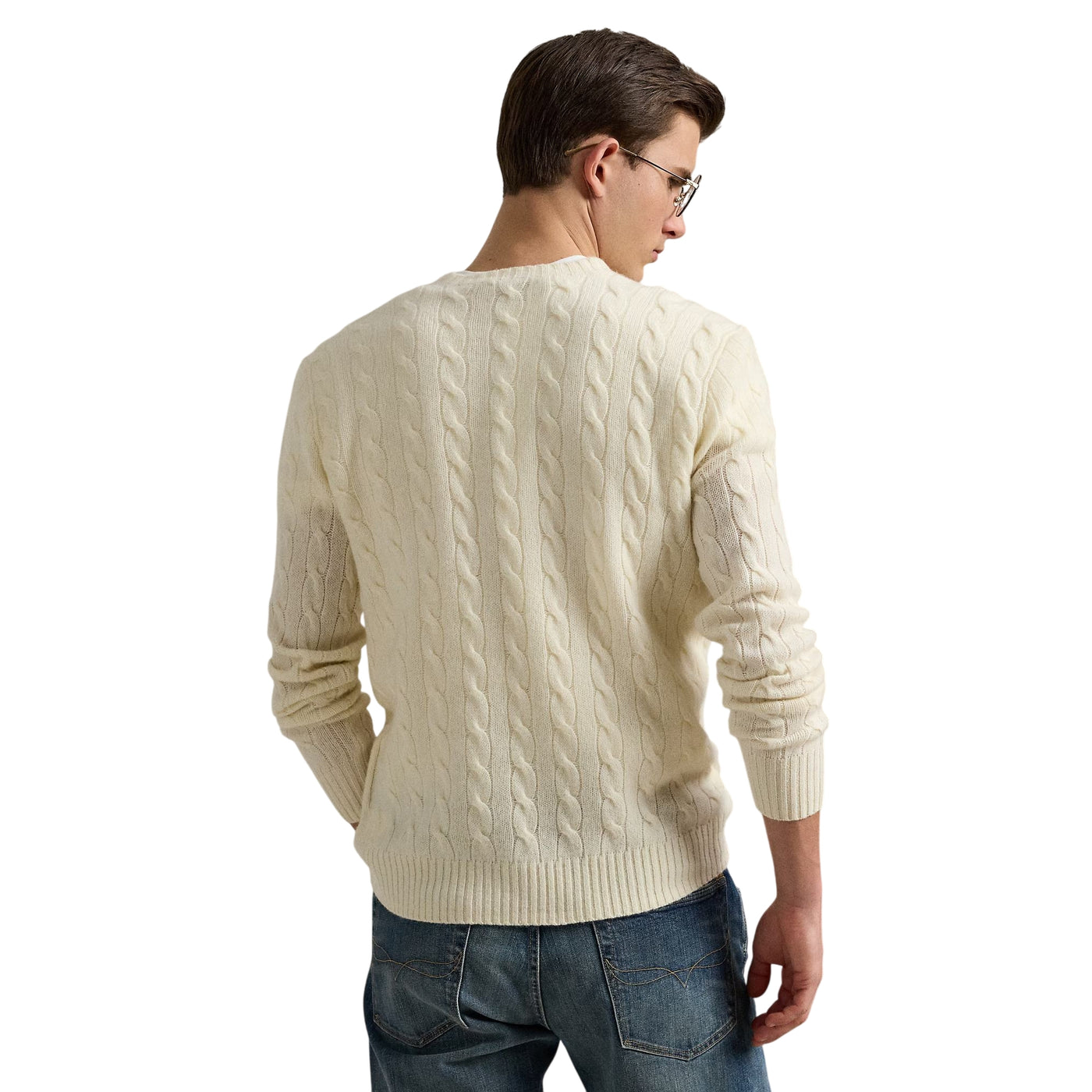 Maglia Uomo in lana e cashmere a trecce Crema modello retro