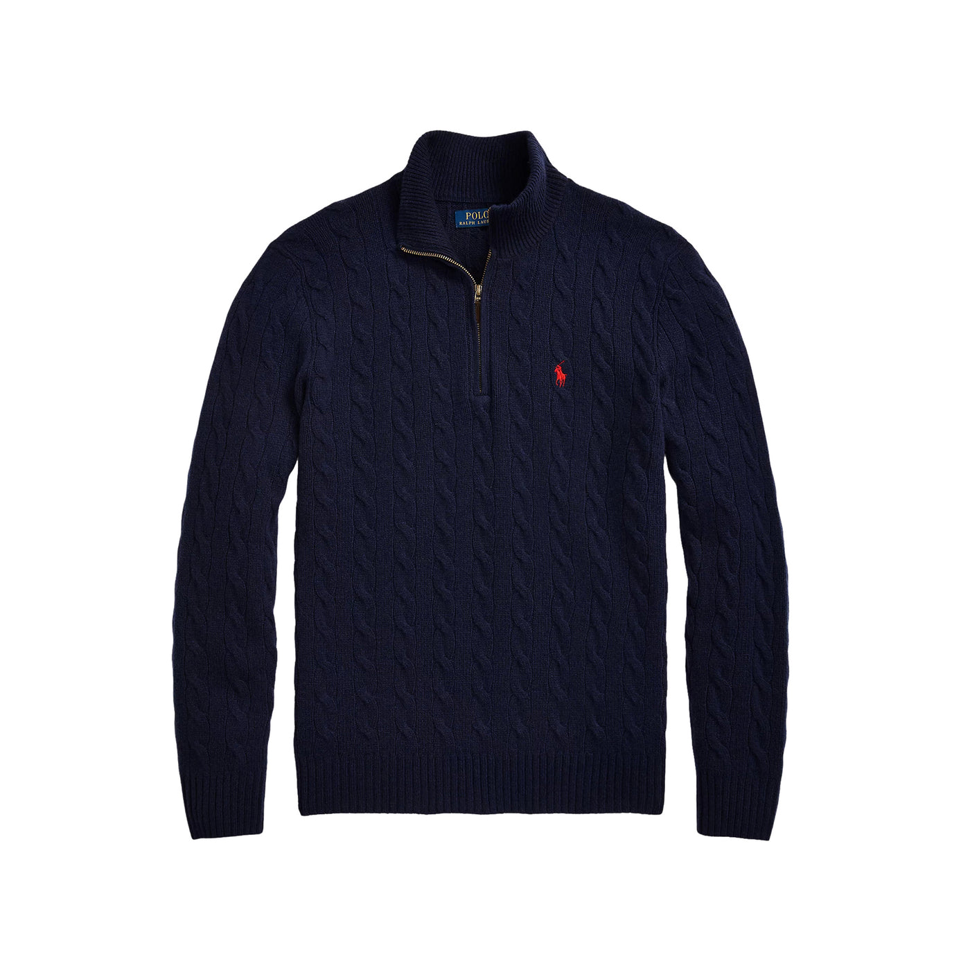 Maglia a trecce con mezza zip Navy