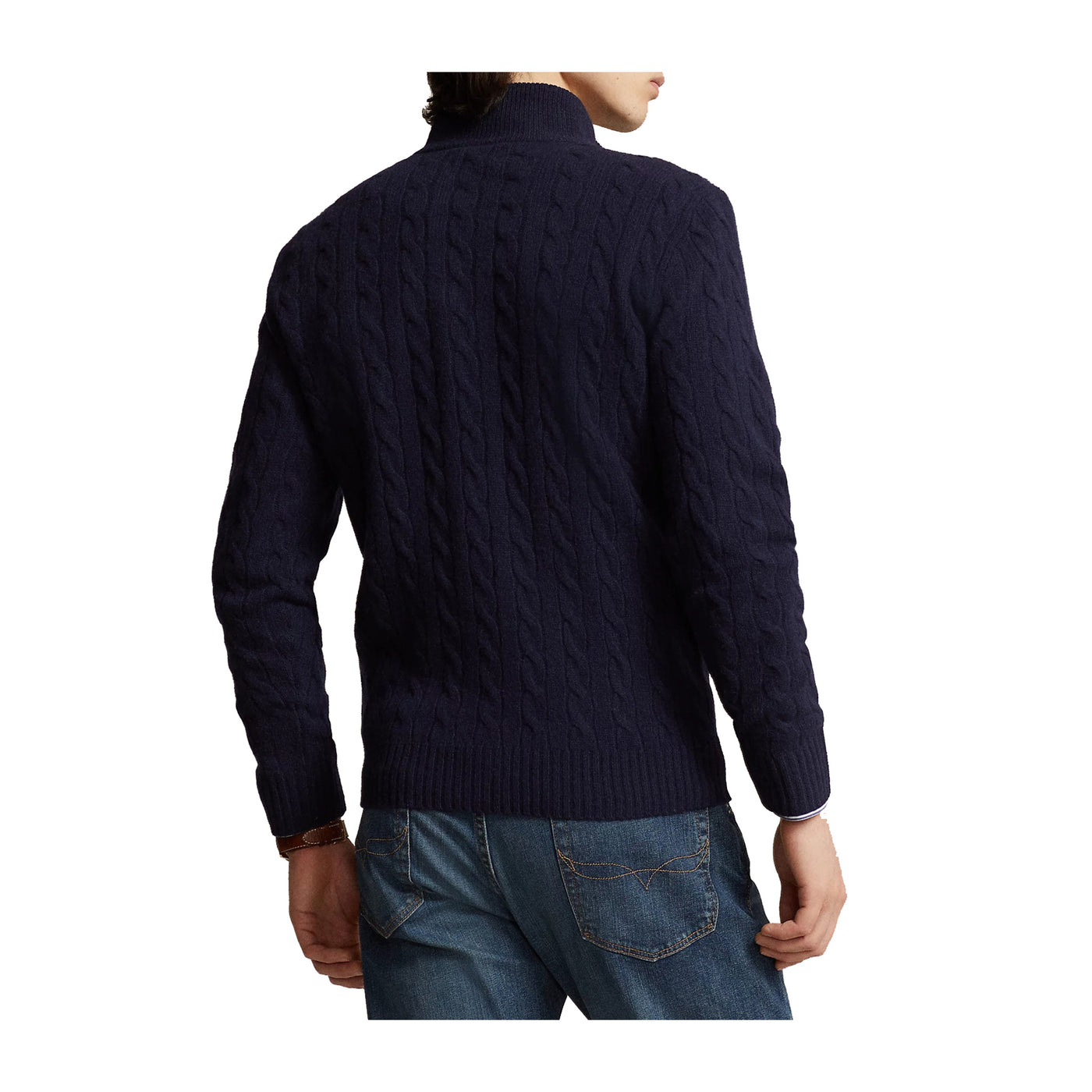 Retro Maglia a trecce con mezza zip Navy