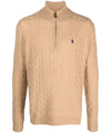 Maglia Uomo Beige in filo di lana, mezza zip