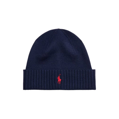 Berretto Uomo in lana navy con pony