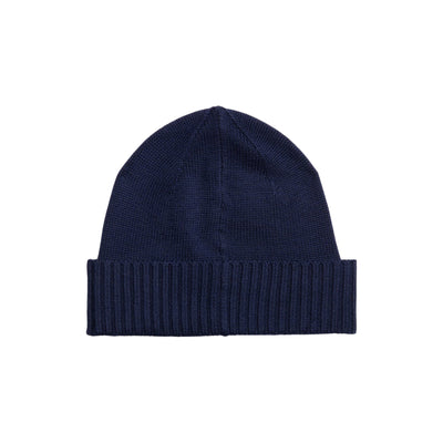 Berretto Uomo in lana navy con pony retro