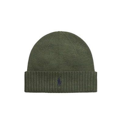 Cappello Uomo Verde, con logo blu ricamato e risvolto sul fondo