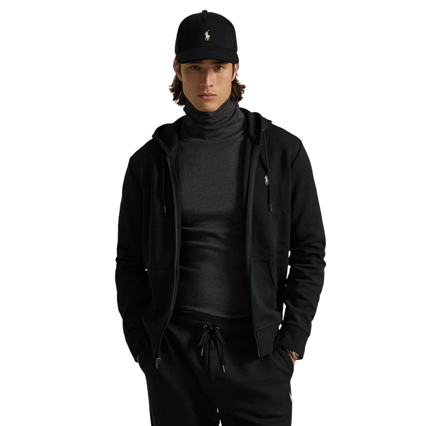 Felpa Uomo con cappuccio e zip Nero modello frontale