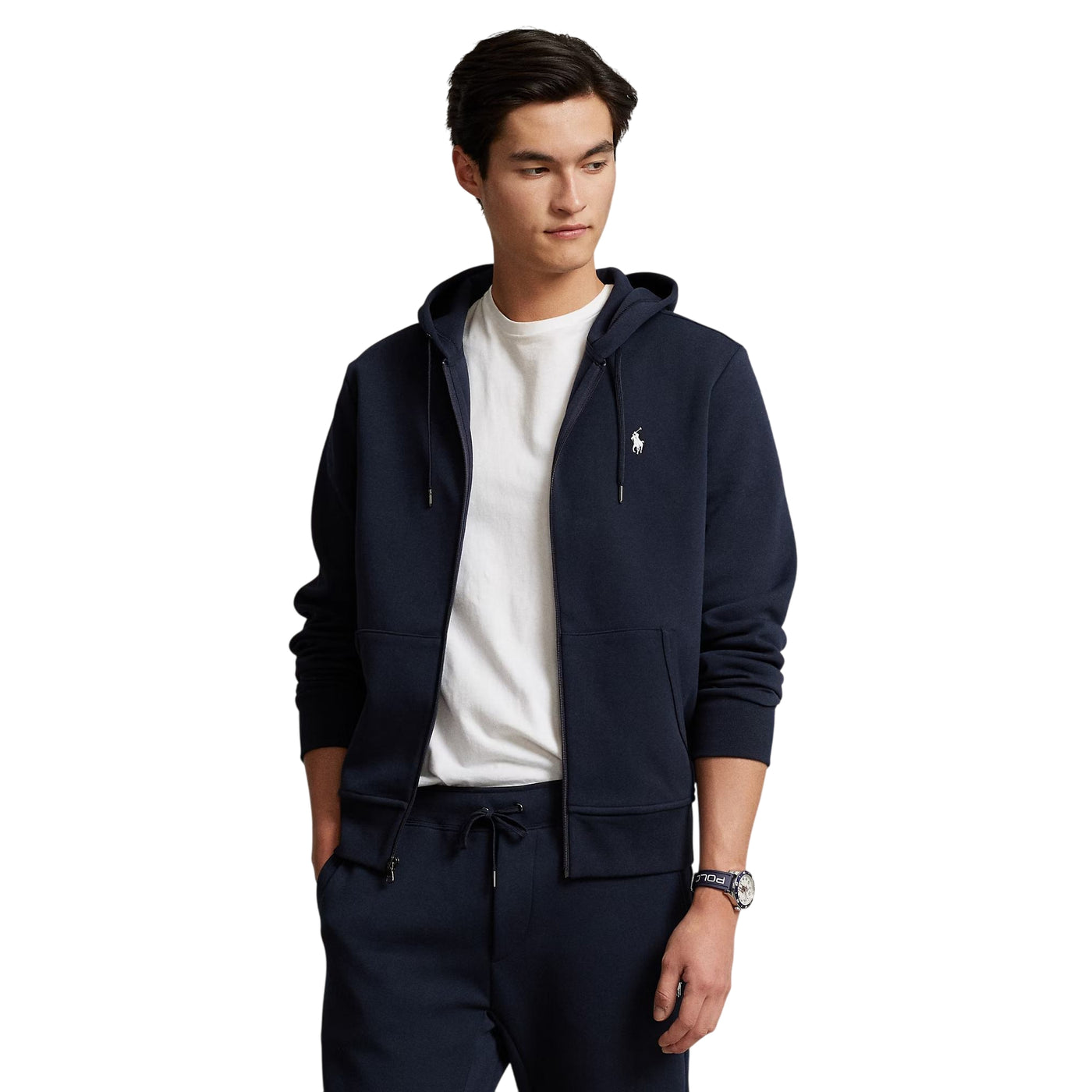 Felpa Uomo con cappuccio e zip Navy modello frontale