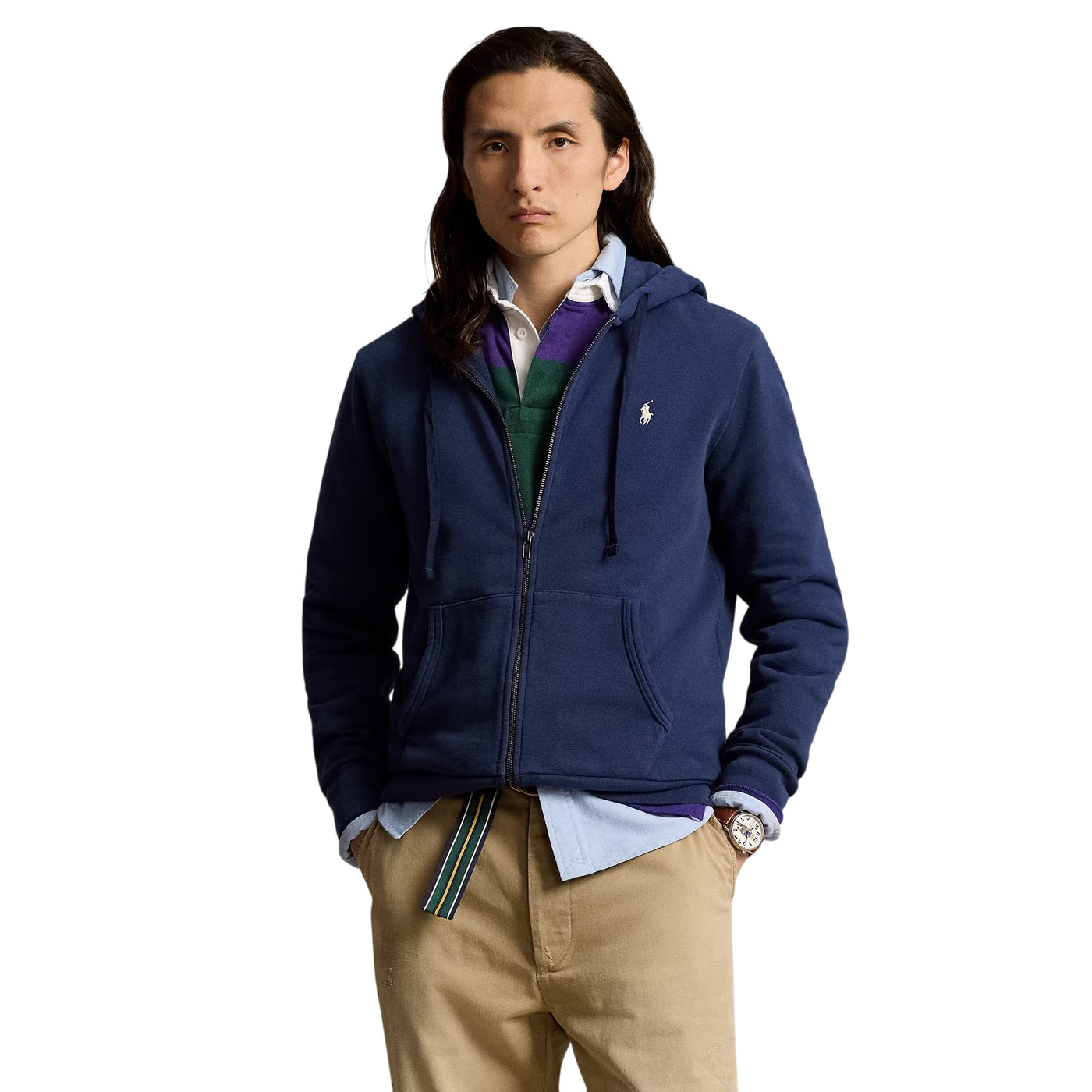 Felpa Uomo con cappuccio in cotone navy modello frontale
